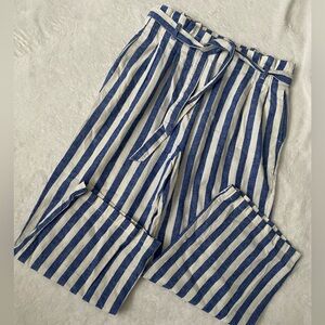 J. Crew Blue and White Striped Wide Leg Pants